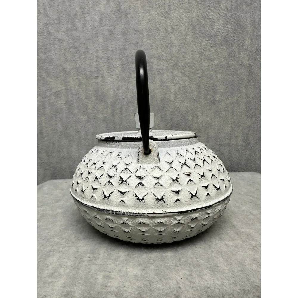 Cast Iron Rustic‎ Teapot Japanese Tetsubin White Black Excellent Small